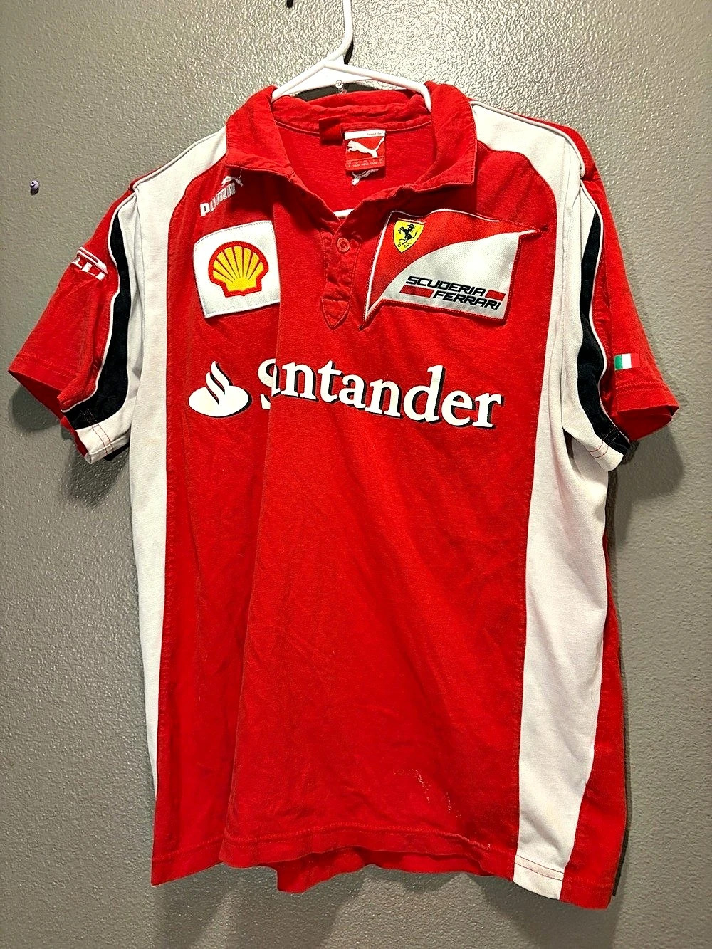 Puma Scuderia Ferrari Mens Small Red F1 Team Santander Polo Shirt Sponsor Flaw